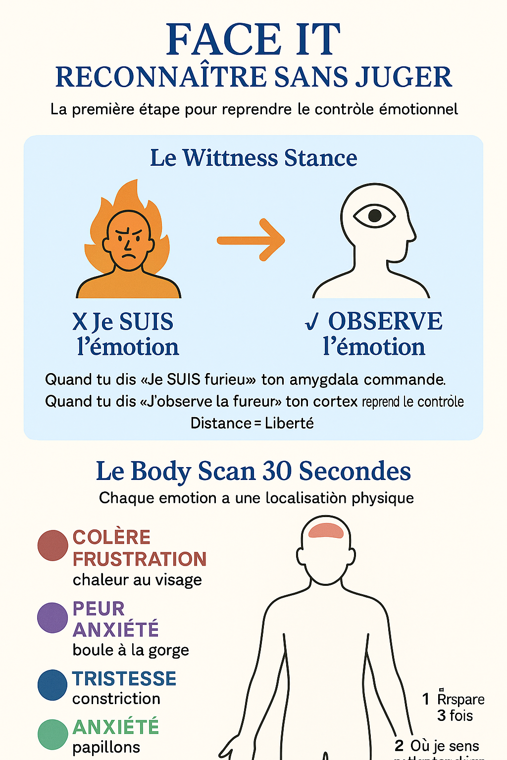 Infographie — FACE IT : reconnaître l'émotion avec witness stance et body scan rapide de 30 secondes